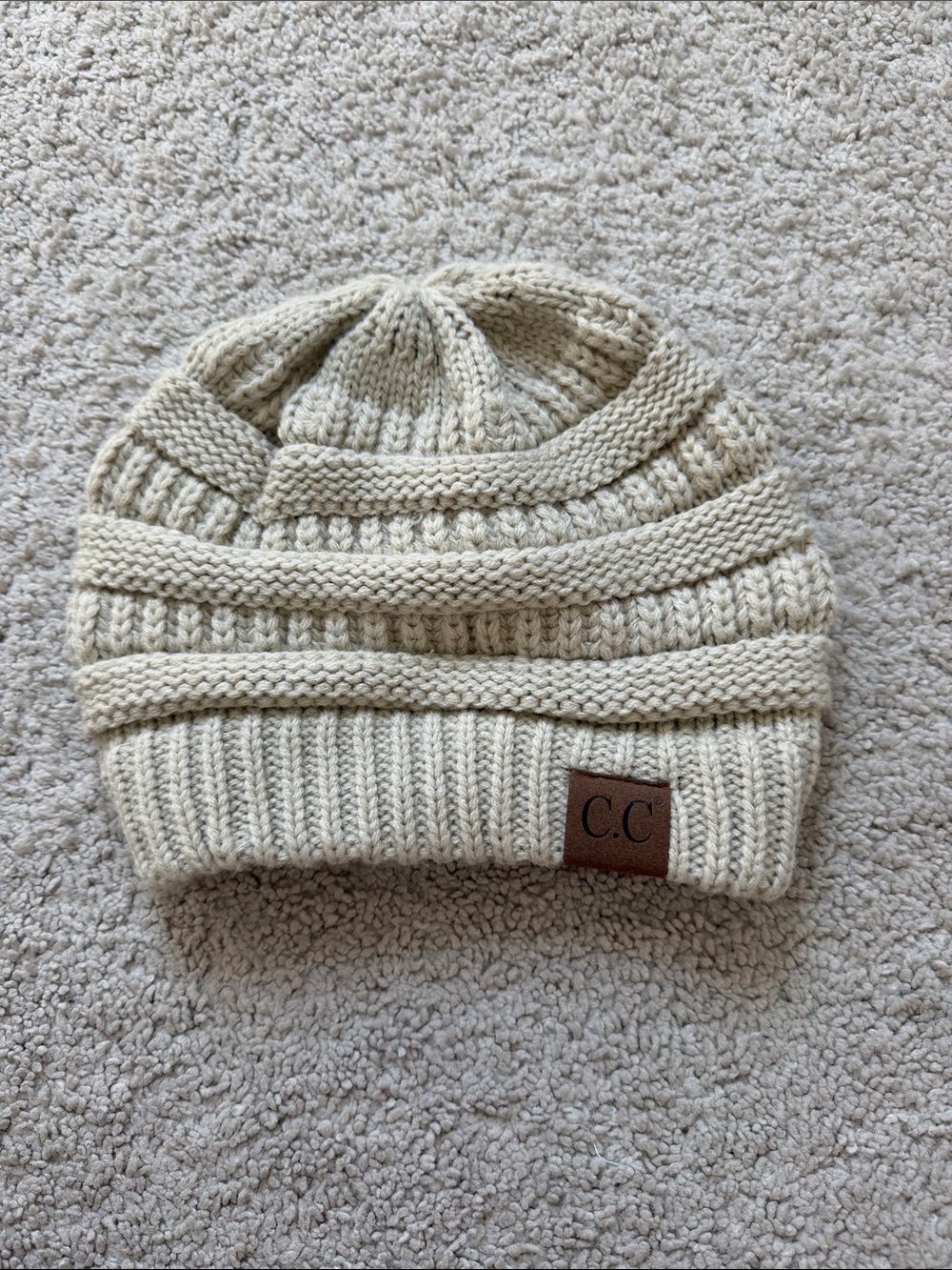 C.C Kids Ivory Knit Beanie with Branded Patch